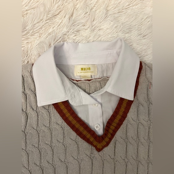 Anthropologie Maeve Layered Cable Sweater With Collar Sz XS - Picture 6 of 11